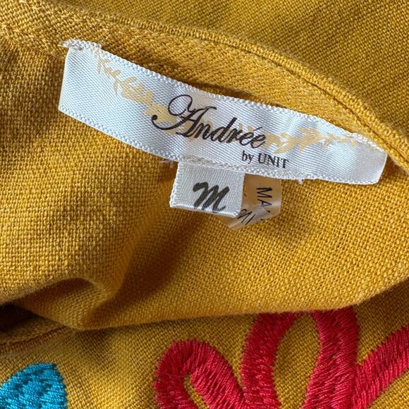 Andree by Unit Mustard Cotton Linen Floral Embroidered Ruffle Strap Tank Size M - Picture 6 of 7